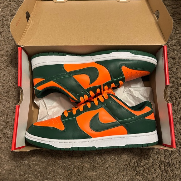 Nike Dunk Low Forest Green and Bright Orange Shoes